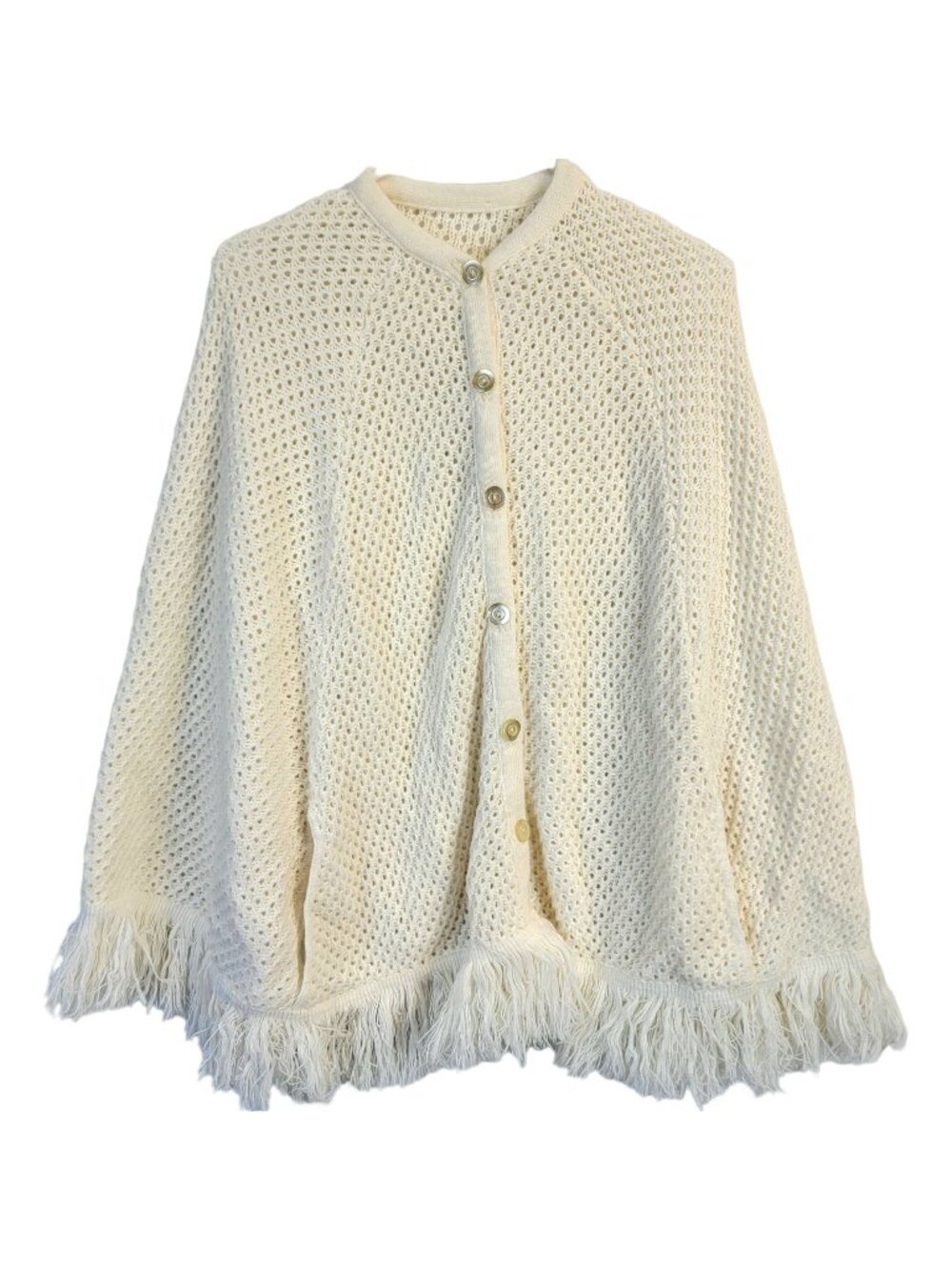 Vintage 70s Crochet Poncho Cardigan Wrap Jacket Shawl Women One Size Fall Winter